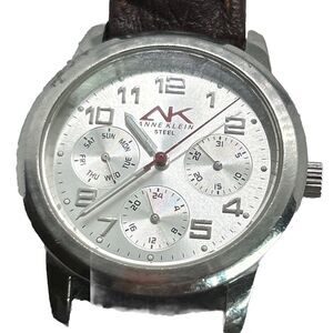Ann Klein Watch 6P29 Silver 165ft Waterproof 10/5283 Japan Mov Brown Leather